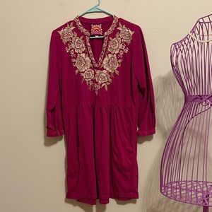 Johnny Was Magenta Dress with Cream Floral Embroidery